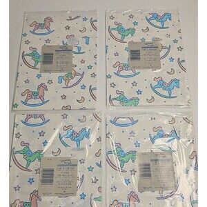 Vtg 4 Packages Gibson Baby Rocking Horse Gift Wrap 2 Sheets Each 20"x30" Paper